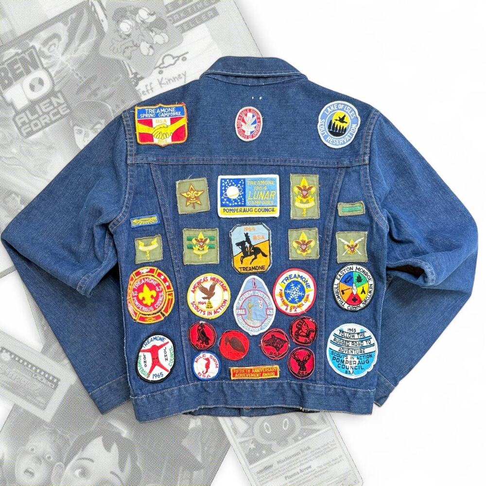 1960’s Roebucks Double Pleat Denim Jacket W/ Patches